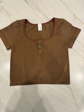 Brown Waffle Knit Scoop Neck Crop Top